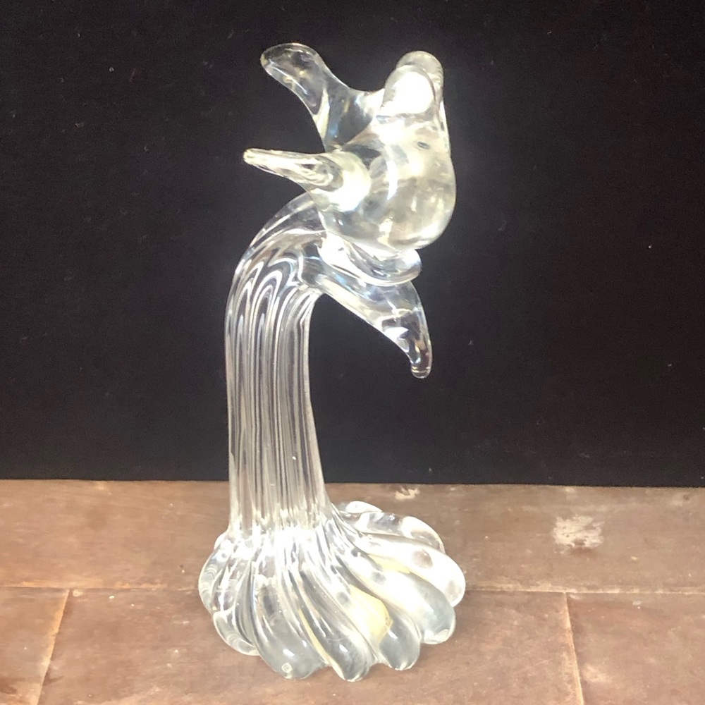 Vintage Mid-Century Modern Handmade Crystal 2 Love Birds on Tree Branch Figurine - Picture 3 of 9